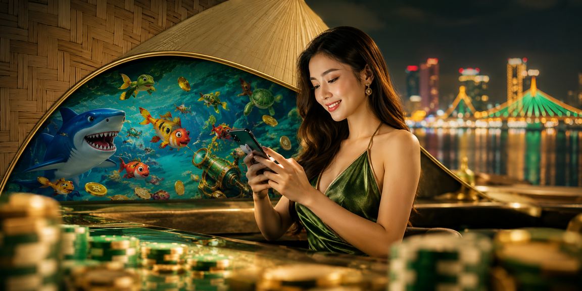Người dùng Đà Nẵng chơi bắn cá trên ứng dụng di động bên bờ biển